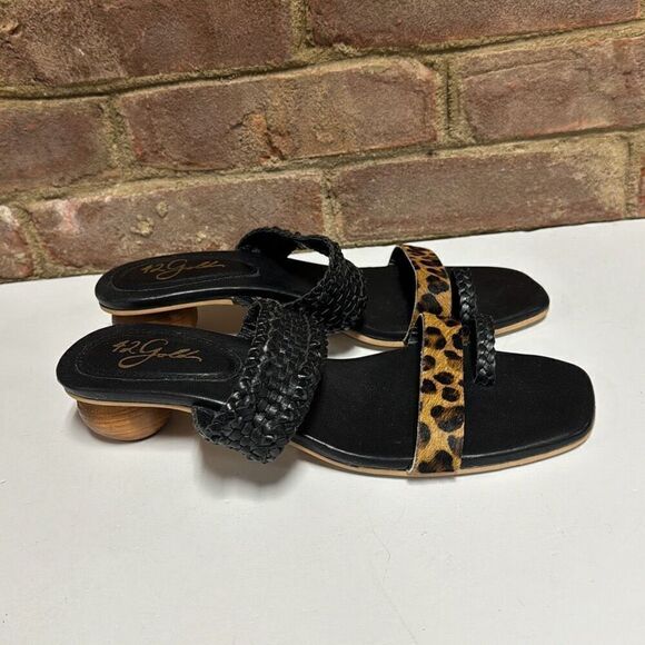 42 Gold Naya Tan and Black Leopard Pony Hair Slide Sandals Size 9 - Picture 3 of 9